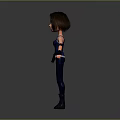 3D Female Character Model Wearing Blue Vest Black Pants Holding Gun With Black Gloves