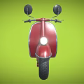 Red Vintage Scooter With Rearview Mirrors Headlight And Seat On Green Background