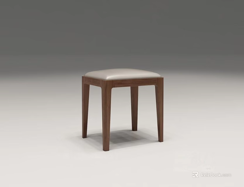 Modern Wooden Stool With Light Leather Seat And Slim Leg Design 3d model 