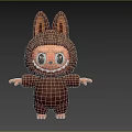 Brown Furry Plush Doll with Rabbit Ears Big Eyes and Toothy Smile