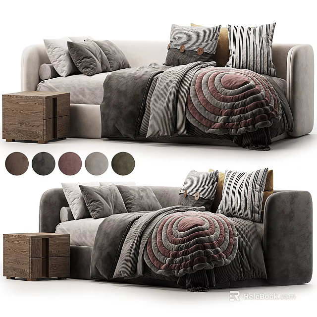 Modern Cozy Sofa Bed With Color Options Pillows And Wooden Side Table 3d model 