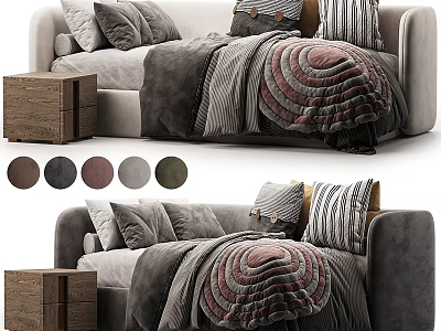 Modern Cozy Sofa Bed With Color Options Pillows And Wooden Side Table 3d model