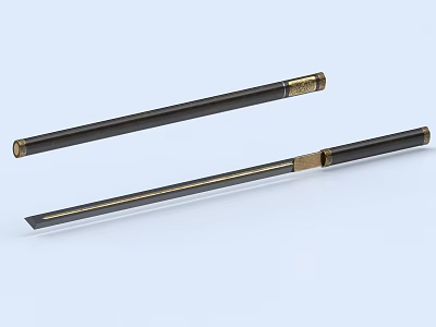Traditional Black Long Weapon Pair With Golden Decorative Accents And Sheath Design 3d model