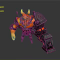 Armored Flame Demon Warrior With Red Orange Fire Body Yellow Horns And Hammer Weapon