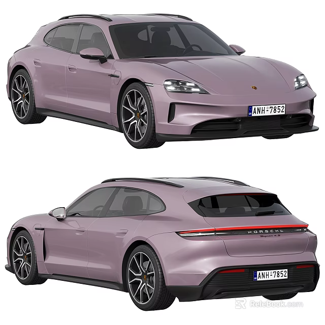 Lilac Porsche Sport Turismo Car With Sleek Aerodynamic Body Sporty Wheels And Rear Spoiler 3d model 