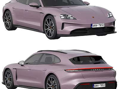 Lilac Porsche Sport Turismo Car With Sleek Aerodynamic Body Sporty Wheels And Rear Spoiler 3d model