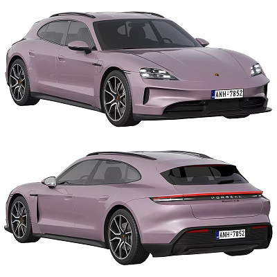 Lilac Porsche Sport Turismo Car With Sleek Aerodynamic Body Sporty Wheels And Rear Spoiler 3d model