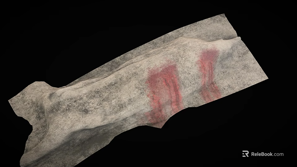Gray Fabric With Red Stains On Black Background Featuring Textured Surface 3d model 