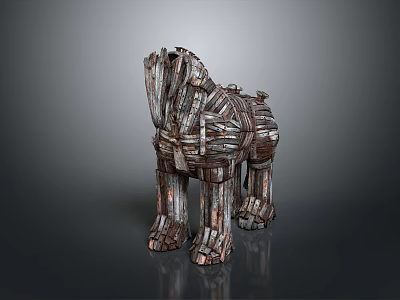 Rustic Wooden Horse Sculpture With Metal Accents And Handcrafted Design 3d model