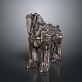 Rustic Wooden Horse Sculpture With Metal Accents And Handcrafted Design