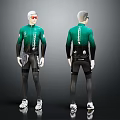 Man Wearing Green And Black Tight Fitting Athletic Sportswear With Front And Back Views