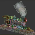 Model Steam Train With Red Roof Black Silver Body On Railway Track Dark Background