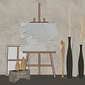 easel vase ornaments combination painting tools easel 3d model
