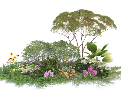 Lush Green Bush in Garden Landscape With Colorful Flowers Trees and Green Leaves 3d model
