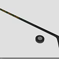 Hockey Stick With Green And Black Pattern And Classic Black Hockey Puck