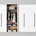 Modern White Wardrobe With Open Interior Hanging Clothes Folded Items And Closed Cabinets 3d model