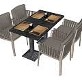 Modern Minimalist Dining Table Set with Woven Chairs and Square Dark Tabletop 3d model