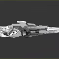 Futuristic Weapons with Blue Silver Metallic Texture Various Guns and Small Parts Scattered