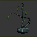 Cartoon Style Twisted Branch Plant With Green Decorative Ornaments In Blue And White Flower Pot