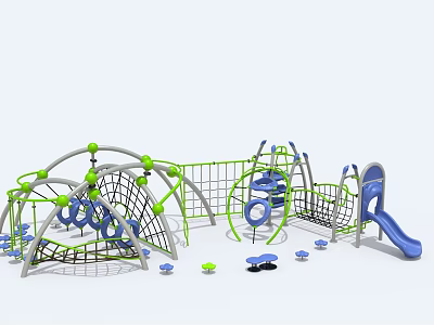 Colorful Outdoor Playground Equipment with Climbing Nets Slide Rings and Platforms for Kids 3d model