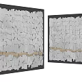 Modern Abstract Wall Art With White Gray Panels Black Frame And Brown Accent