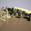 Artistic Garden Ornament Featuring Rockery Structures Stone Slab Ground And Pavilion