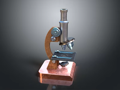 Vintage Microscope With Copper Base And Metal Structure As Decorative Household Item 3d model