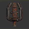 Futuristic Industrial Mechanical Device With Detailed Red Gray Textures Glowing Yellow Parts And Circular Patterns