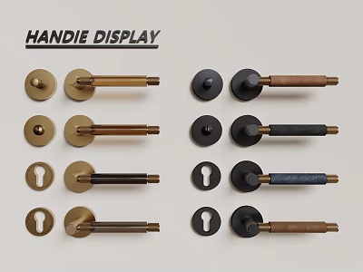 Stylish Door Handles Display With Various Metal Designs And Color Options 3d model