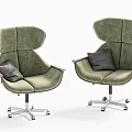 Green Velvet Office Chairs With Wooden Armrests Black Cushions And Wheels