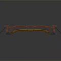 Ornate Red Arch Bridge With Detailed Railings And Hanging Metal Chains Design