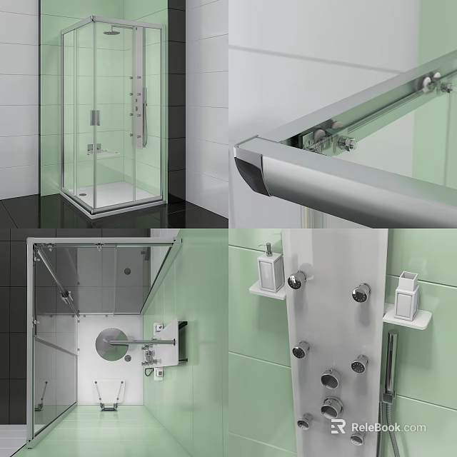 Modern Shower Sauna Design With Glass Enclosure Metal Fixtures And Tiled Walls 3d model 