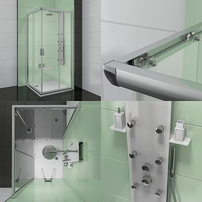 Modern Shower Sauna Design With Glass Enclosure Metal Fixtures And Tiled Walls 3d model