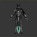 Medieval Knight Armor With Black Silver Decorative Design And Green Accent Shield