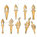 Golden Torch Themed Wall Decor With Various Artistic Flame Patterns 3d model