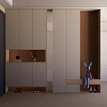 Modern Shoe Cabinet Design With White Storage Bench Display Niche Wooden Accent And Decorative Rabbit