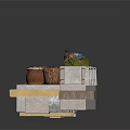 Decorative Garden Platform With Flower Boxes Clay Pots And Red Material