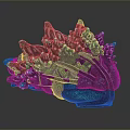 Artistic Abstract Plant Sculpture with Dark Green Black Branches and Small Green Dot Structures