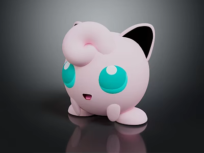 Jigglypuff Cute 3D Animated Game Character with Pink Body Large Turquoise Eyes and Black Ears 3d model