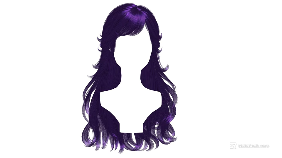 Purple Long Wavy Hair on Feminine Head Silhouette Showcasing Elegant Soft Curves 3d model 