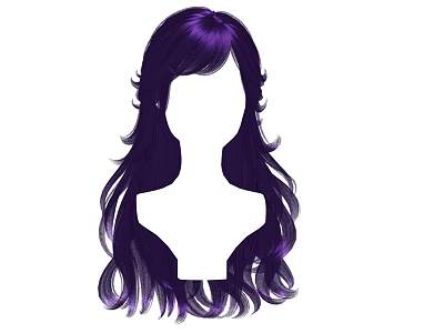 Purple Long Wavy Hair on Feminine Head Silhouette Showcasing Elegant Soft Curves 3d model