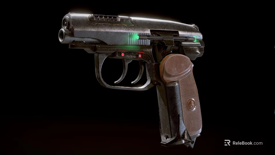 Modern Tactical Pistol Weapon With Green Red Lights And Brown Textured Grip 3d model 