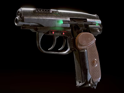 Modern Tactical Pistol Weapon With Green Red Lights And Brown Textured Grip 3d model