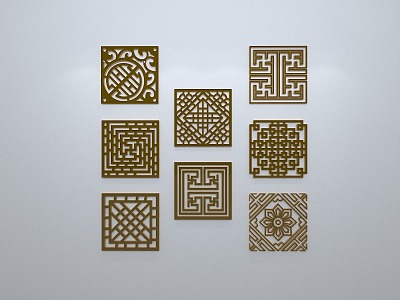 Chinese-style window grilles silhouette pane window sill border openwork window 3d model