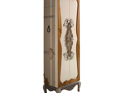 Elegant Wooden Jewelry Armoire With Ornate Carvings And Decorative Handles 3d model