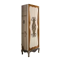 Elegant Wooden Jewelry Armoire With Ornate Carvings And Decorative Handles