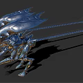 Three Silver Metallic Alien Creatures With Sharp Claws Carapace Heads And Streamlined Bodies 3d model