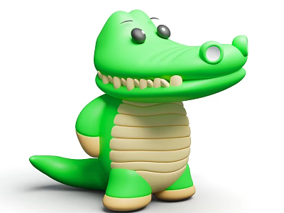 Cute Green Cartoon Crocodile Toy Featuring 3D Design Yellow Belly And Open Mouth 3d model