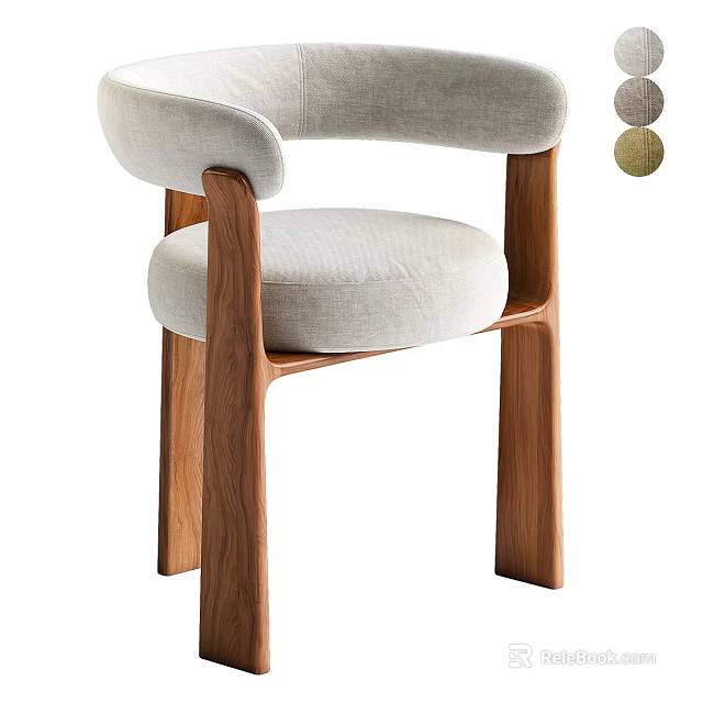 Light Gray Comfortable Modern Single Accent Chair With Curved Backrest Wooden Frame And Upholstered Seat 3d model 