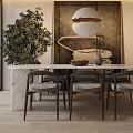 Modern Dining Room Interior With Marble Table Pendant Light Artwork And Plant 3d model